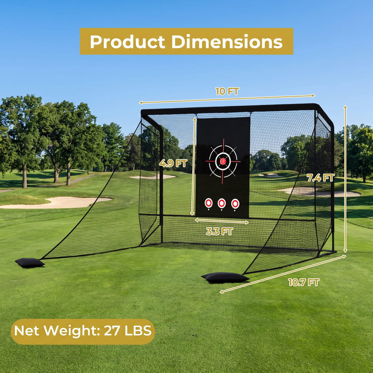 Airfind Golf Practice Hitting Net Cage with Dual Side Barriers Target Cloth and Metal Frame for Backyard Indoor Outdoor Driving Practice, Black