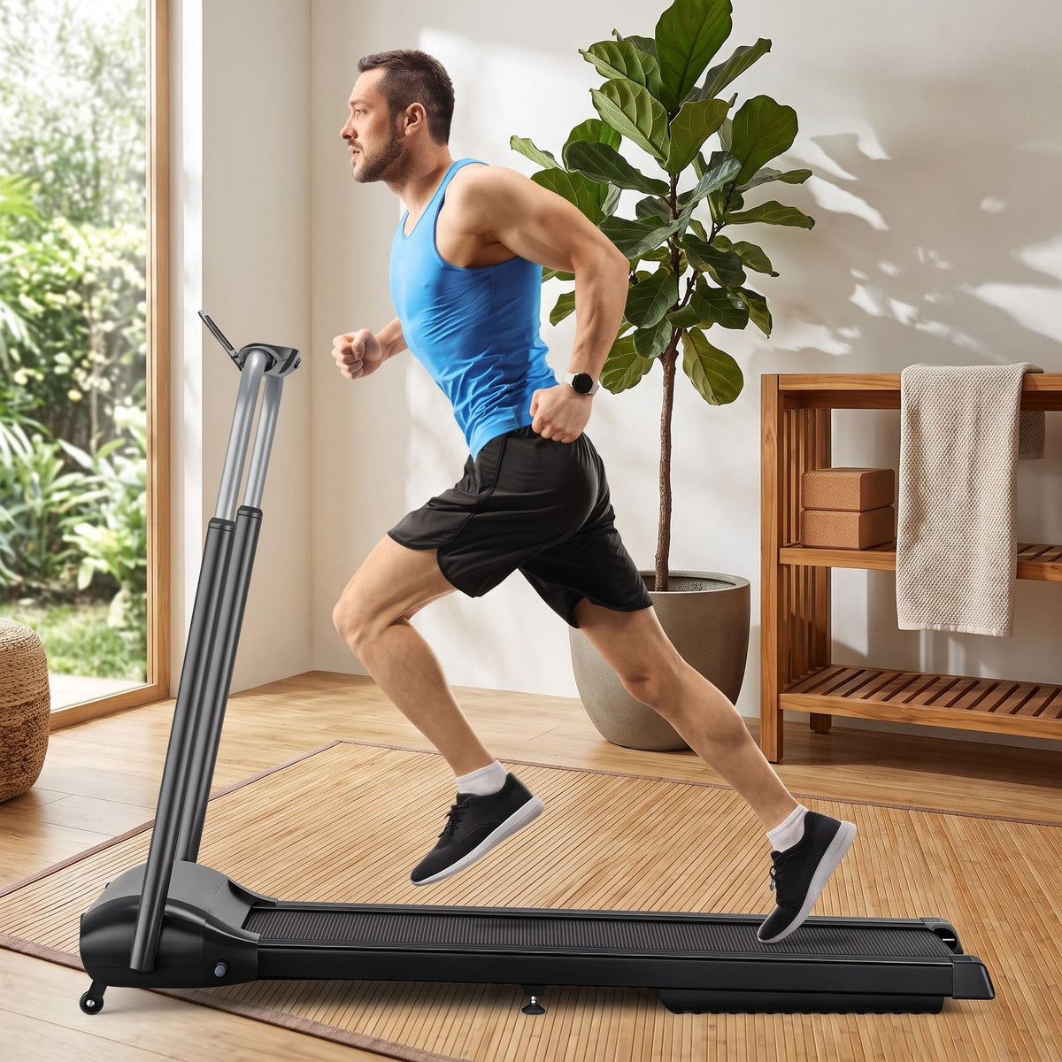 Airfind Compact Folding Treadmill with 3.0HP Motor, Touch Screen APP Control, 5-Layer Running Belt, Portable Home Office Electric Walking Running Machine, 265, Black
