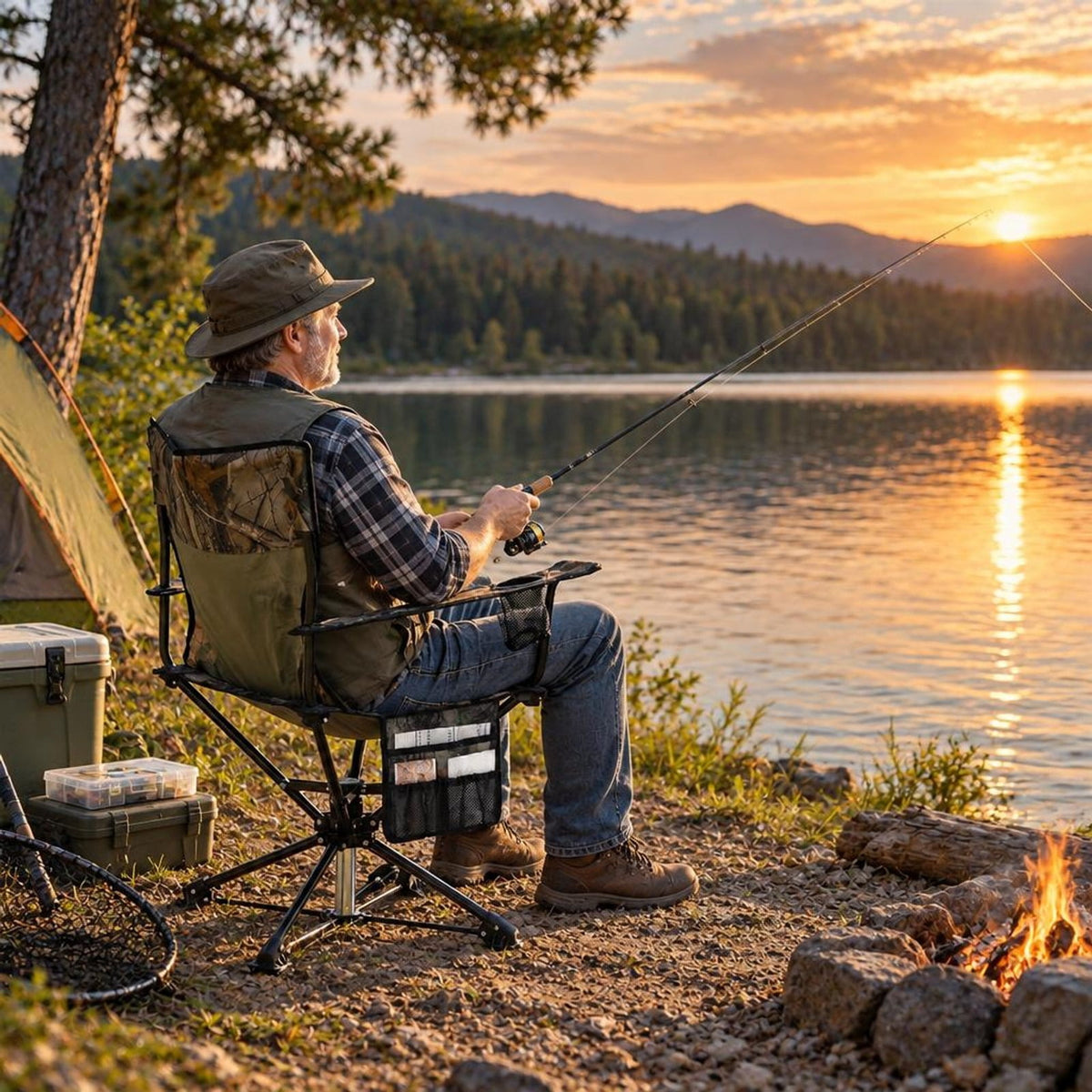 Airfind 360° Swivel Hunting Chair Portable Foldable with Mesh Cup Holder and Storage Pockets, 300 lbs Capacity, 600D Oxford Fabric PE Metal Frame