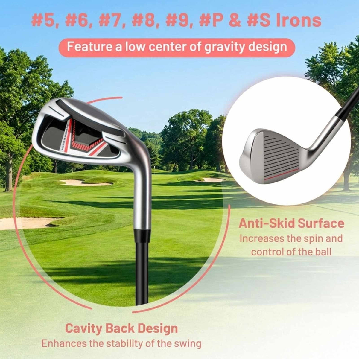 Airfind Children Golf Club Set for Ages 5-7 with 4 Pieces and a Lightweight Design Plus Fiberglass Clubs and a Portable Stand Bag as a Complete Golf Club Set, Red