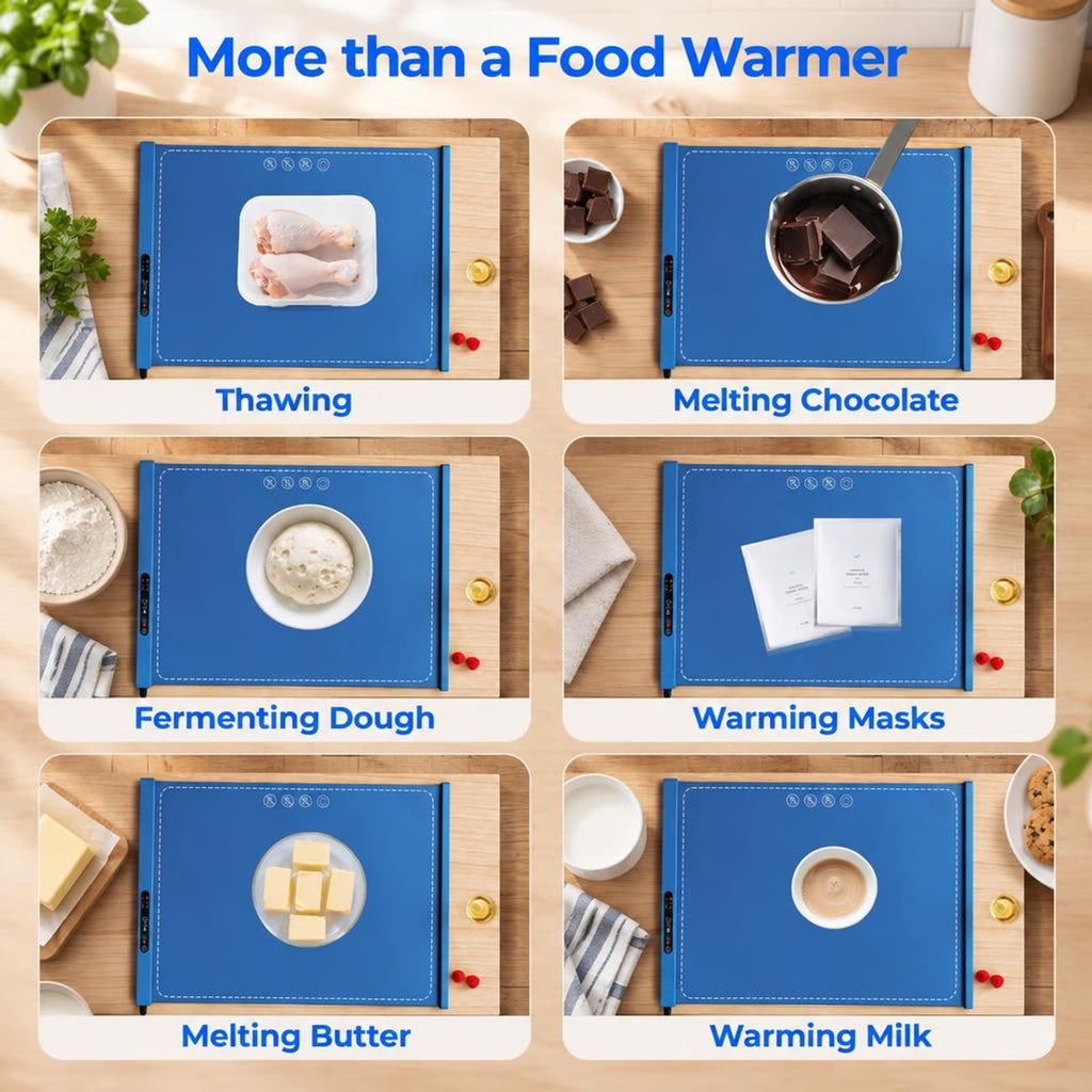 Airfind Food Warming Mat Rollable and Portable Electric Warming Tray with Fasting Heating, Silicone ABS Unfolding Frame, Blue