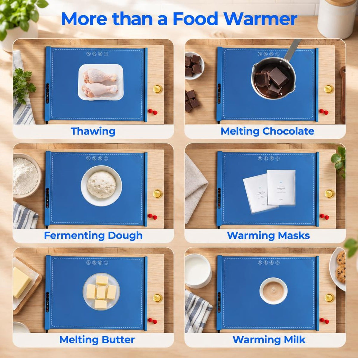 Airfind Food Warming Mat Rollable and Portable Electric Warming Tray with Fasting Heating, Silicone ABS Unfolding Frame, Blue