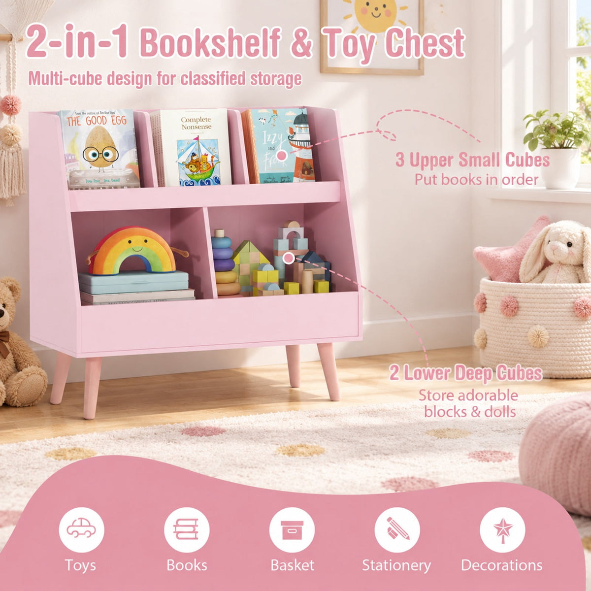 Airfind 5-Cube Kids Bookshelf and Toy Organizer with Anti-Tipping Kits, 68 lbs Capacity, MDF Solid Wood Frame, Pink