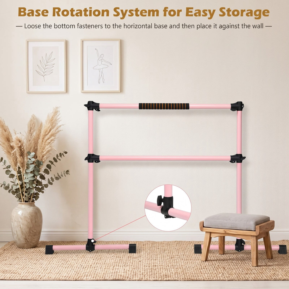 Airfind 4 Feet Portable Ballet Barre Freestanding Double Dance Barre with Adjustable Height for Home Studio and School, Pink