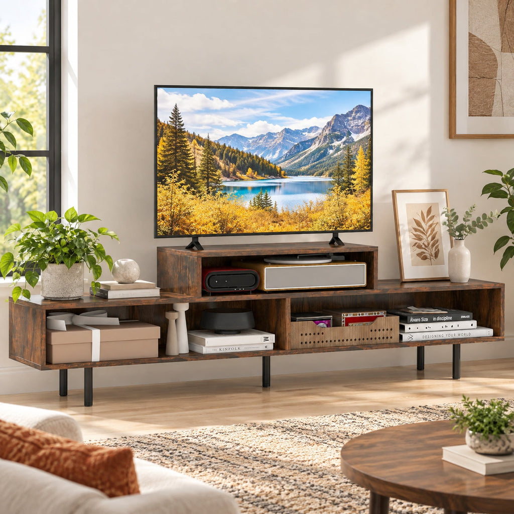 Airfind 3 Cubby TV Stand for TVs up to 70 Inch with Open Storage Compartments, 155 Lbs Capacity, Engineered Wood MDF Metal, White