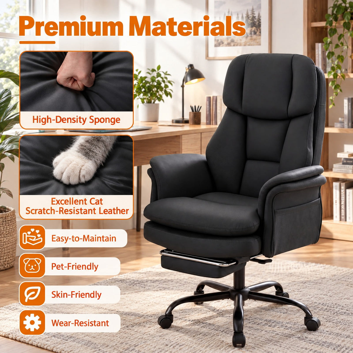 Airfind Ergonomic Cross Legged Office Chair Big and Tall Executive Chair with Retractable Footrest, 500 lbs Capacity, Black