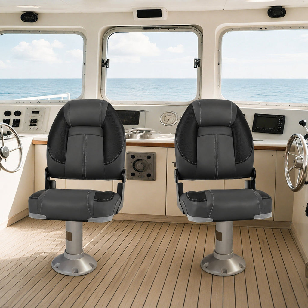 Airfind 3 Pack Folding Boat Seats with High Back and Low Back Chairs and 28D Sponge Padding for Fishing Boats and Marine Cabin Seating, Black