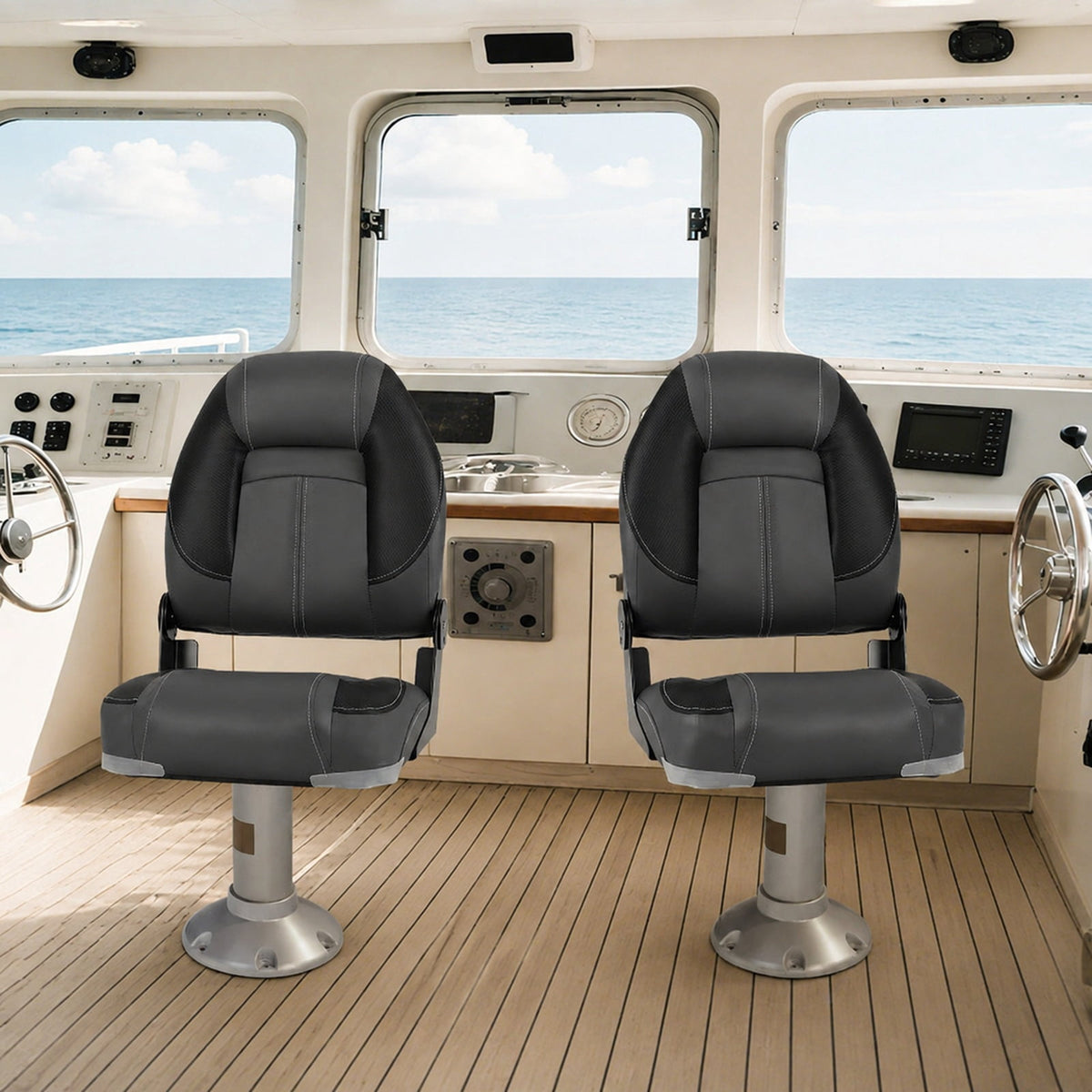 Airfind 3 Pack Folding Boat Seats with High Back and Low Back Chairs and 28D Sponge Padding for Fishing Boats and Marine Cabin Seating, Black