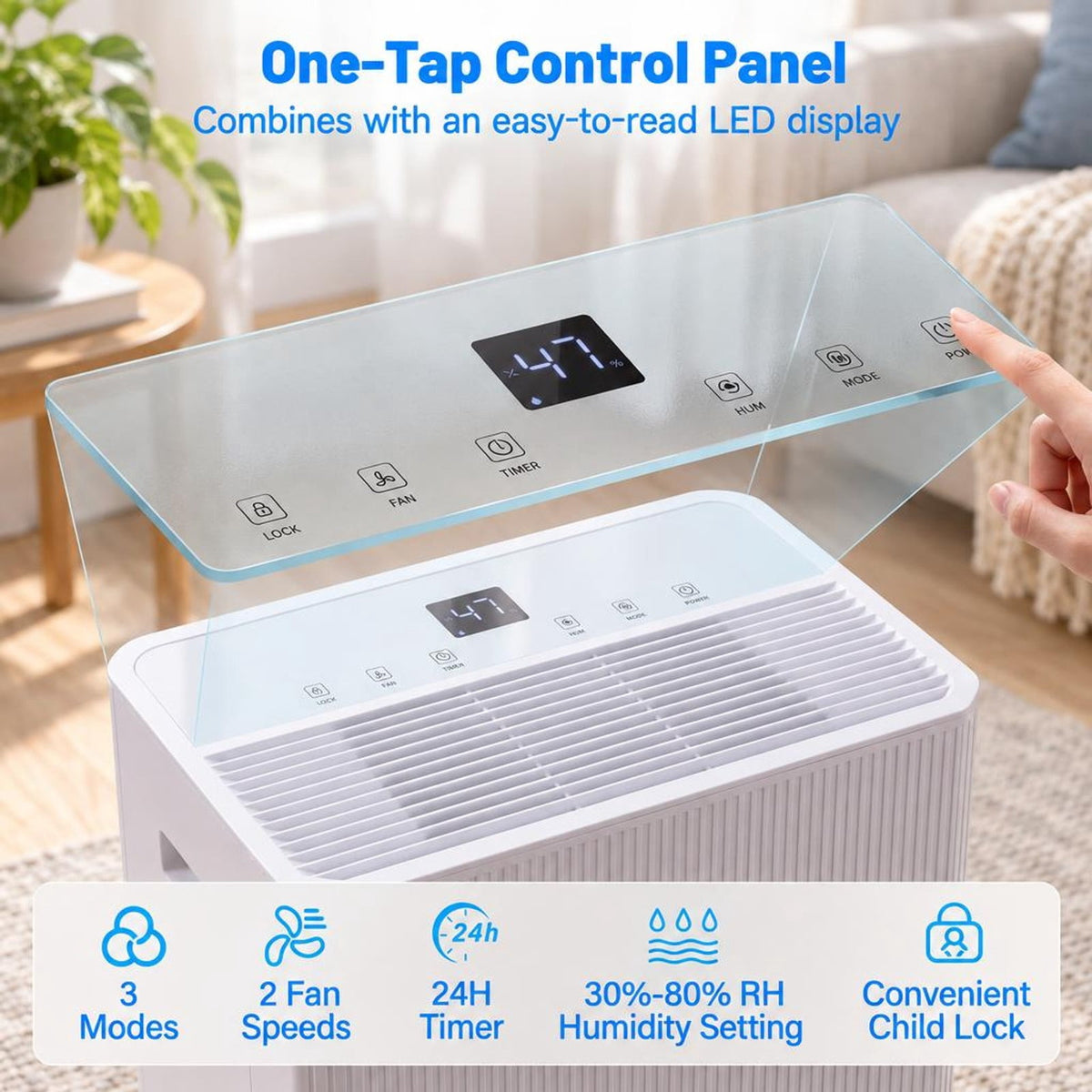Airfind 3 Modes Dehumidifier with Drain Hose and LED Display for 6500 Sq. Ft. Home, ABS Copper, 15 Inch x 11 Inch x 24 Inch (L x W x H) Rated, Unspecified