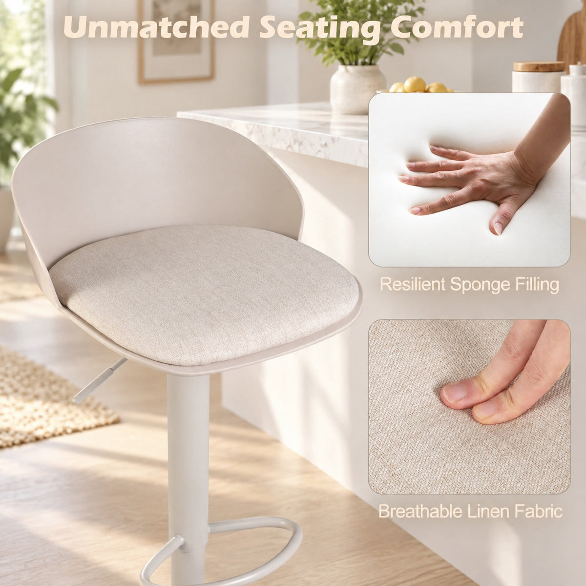 Airfind Set of 2 Adjustable Swivel Bar Stools w/ Back and Footrest 330 LBS for Dining, Stool 330 lbs Capacity, Metal Sponge PP Linen Fabric Frame