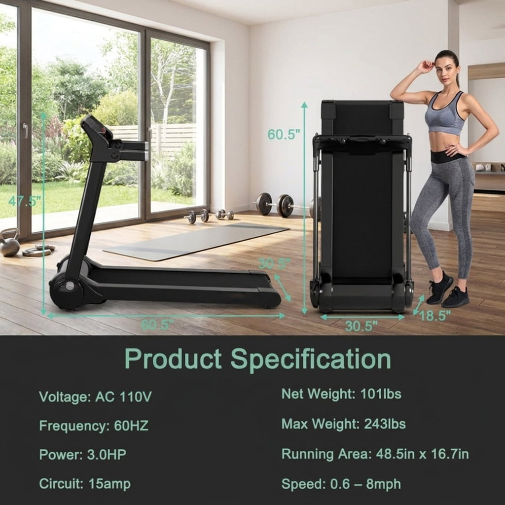 Airfind 3-in-1 Folding Treadmill with Incline 3 HP Walking Treadmill for Home with Smart App and Bluetooth Speaker and Heart Rate Monitor, Blue