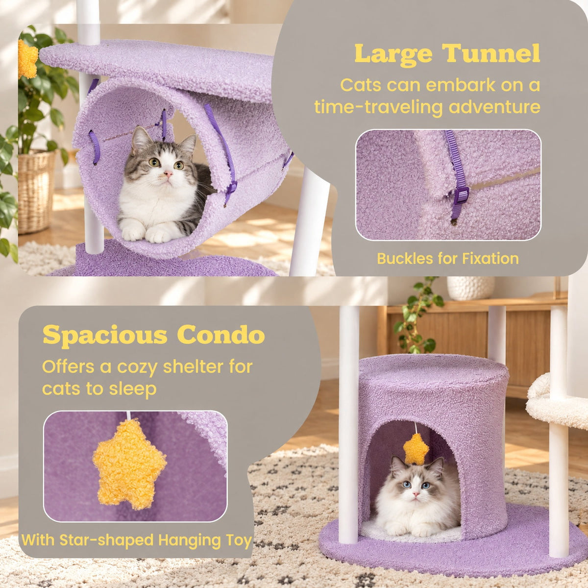 Airfind 62 Inches Large Cat Tower with Metal Frame and Jumping Platforms, 22 lbs Capacity, Purple, Diameter 24 Cat House
