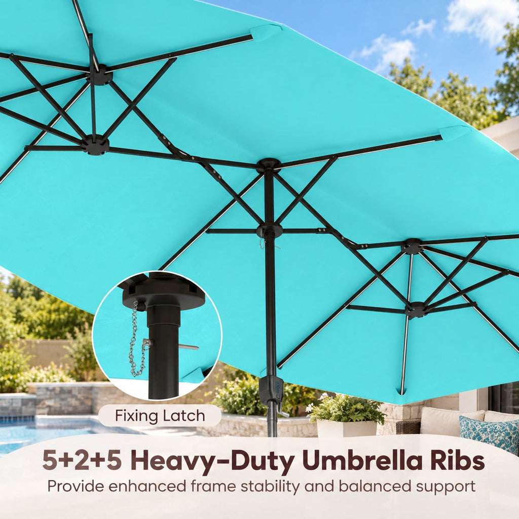 Airfind 13 FT Double-Sided Patio Umbrella with Color-Changing Flowing Solar LED Lights, Polyester Fabric Metal Frame, 13 x 7 ft Footprint, Turquoise