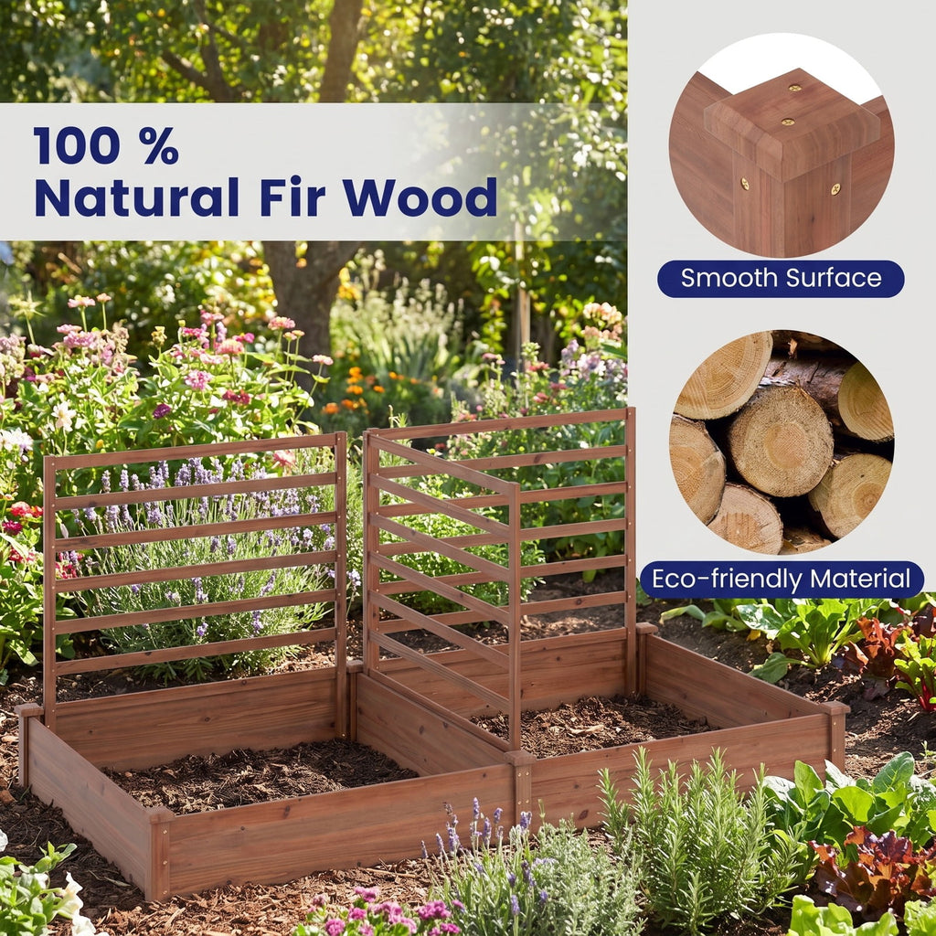 Airfind Raised Garden Bed with 2 Planter Boxes and 3 Trellis, 22 lbs Capacity, Fir Wood Frame, 88 x 45 x 43 (L x W x H) Interior Footprint, Brown