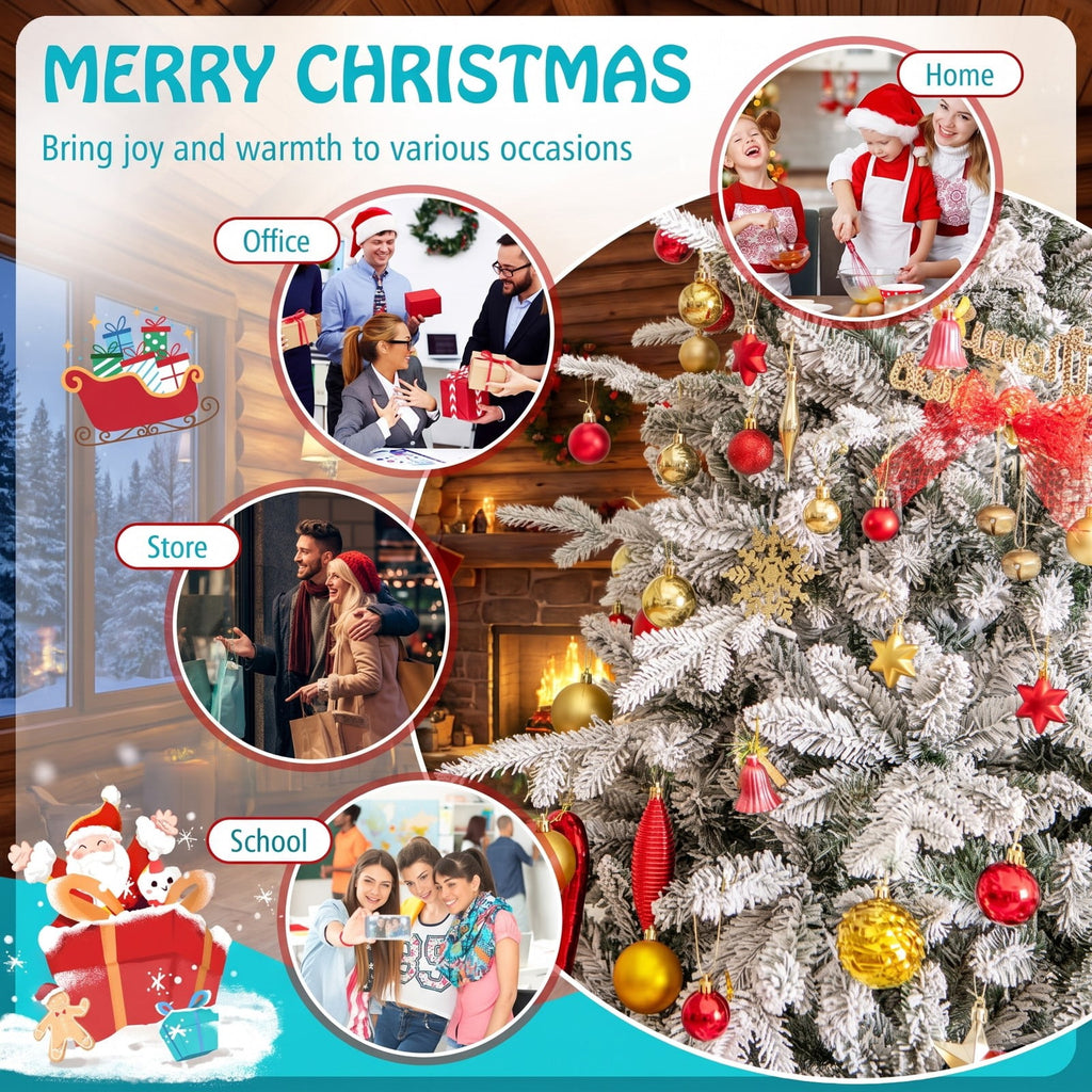 Airfind 4.5 Feet Flocked Christmas Tree with 8 Lighting Modes and Multi-Color LED Lights-4.5 ft, Green and White