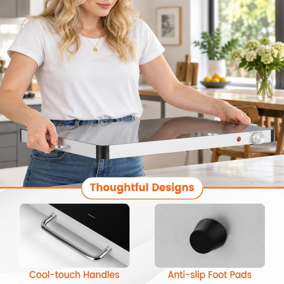Airfind Electric Warming Food Warmer with Adjustable Temperature Control and Overheat Protection, 24 x 16.5 x 1.5Length of Footprint