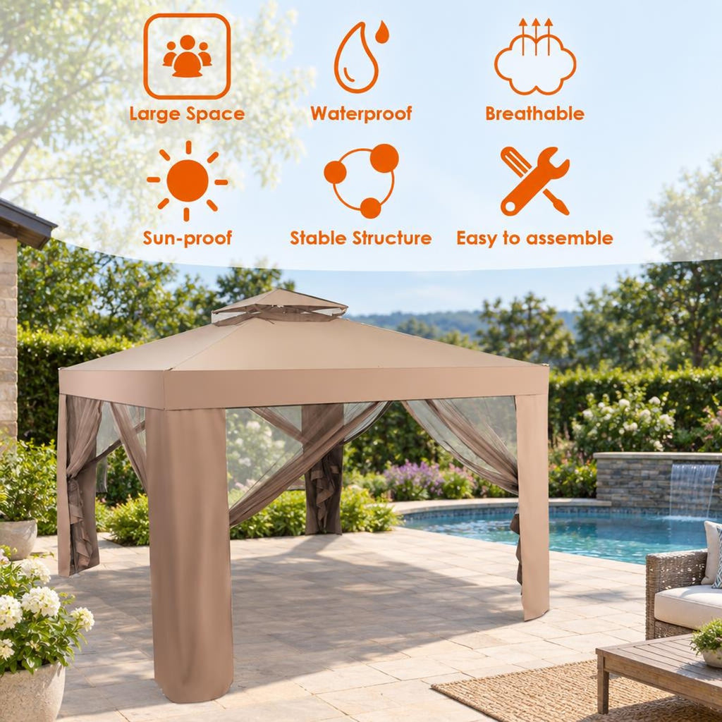 Airfind Canopy and Garden Structures Gazebo with Netting for Outdoors, Steel and polyester fabric Frame, Brown