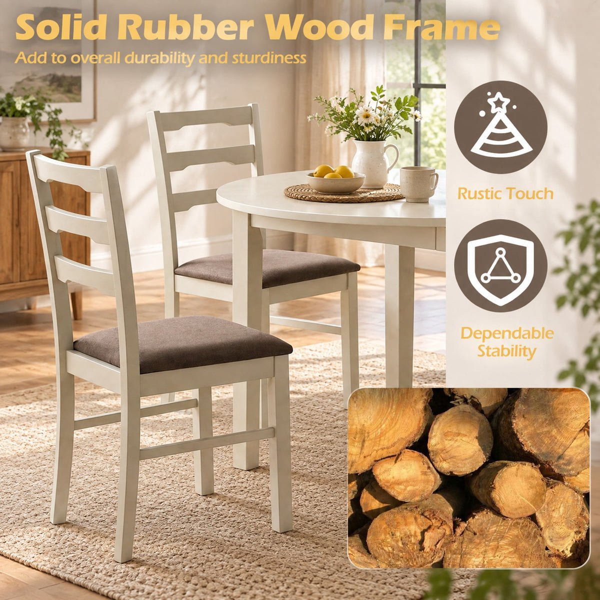 Airfind Set of 2 Linen Style Upholstered Dining Chairs with Wood Frames, Chair 330 lbs Capacity, Rubber Wood Polyester Sponge Engineered Wood Frame