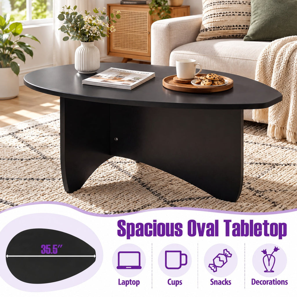 Airfind Oval Coffee Table Mid Century Modern Accent Table Low Profile Wooden Center Table, 35.5 x 21.5 x 15Weight Footprint, Black