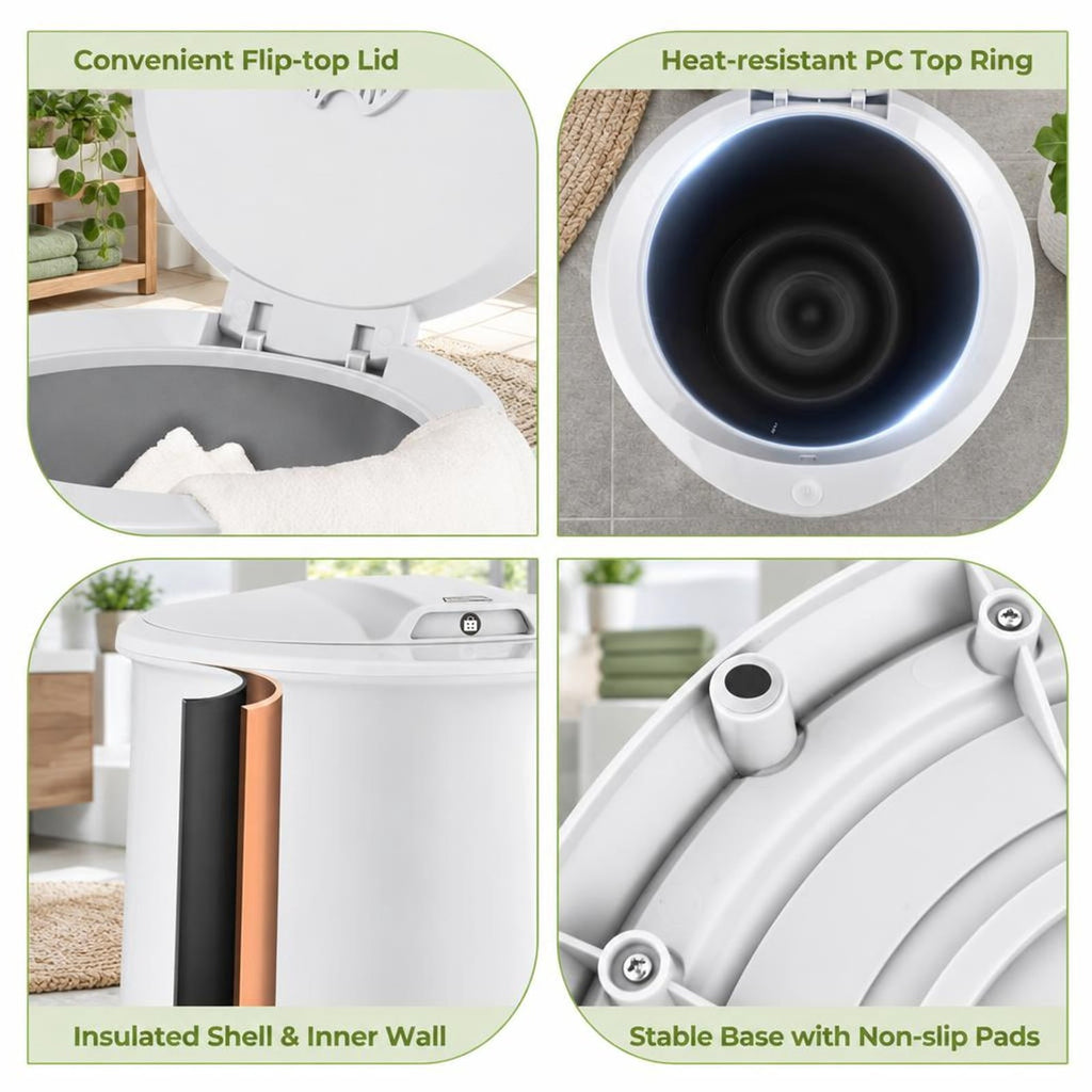 Airfind Towel Warmer Bucket featuring Auto Shut Off for Bathroom, PP Galvanized Sheet PC Frame, 13.5 Inch x 13.5 Inch x 18.5 Inch Footprint, White