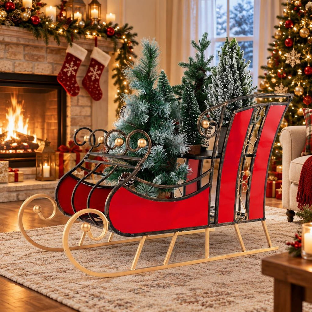 Airfind 3 FT Christmas Metal Sleigh Decoration Santa Sleigh with 2, 37 x 16 x 23Net Weight 17 lbsWeight Footprint