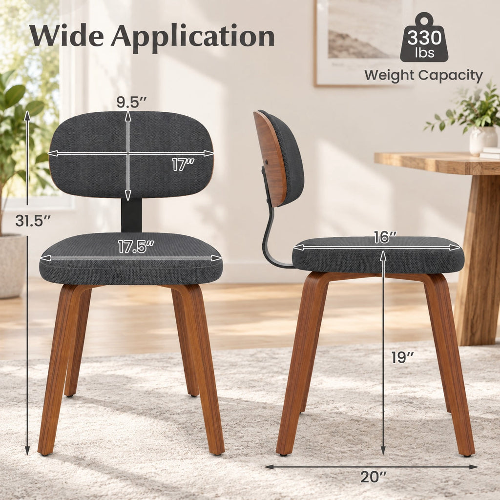 Airfind Chenille Fabric Upholstered Wooden Kitchen Chairs Set of 2, 330 lbs Capacity, Chenille Sponge Bentwood Metal Frame, Dark Gray