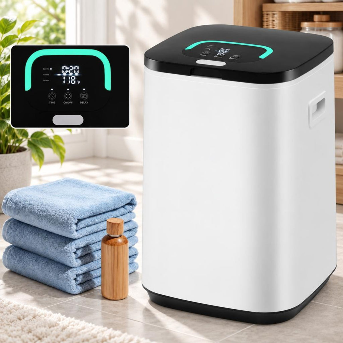 Airfind 23L Large Hot Towel Heater with Rapid Heating and Adjustable Timer, PP ABS Galvanized Metal Frame, 12.6in x 12.6in x 18.5in Footprint, White