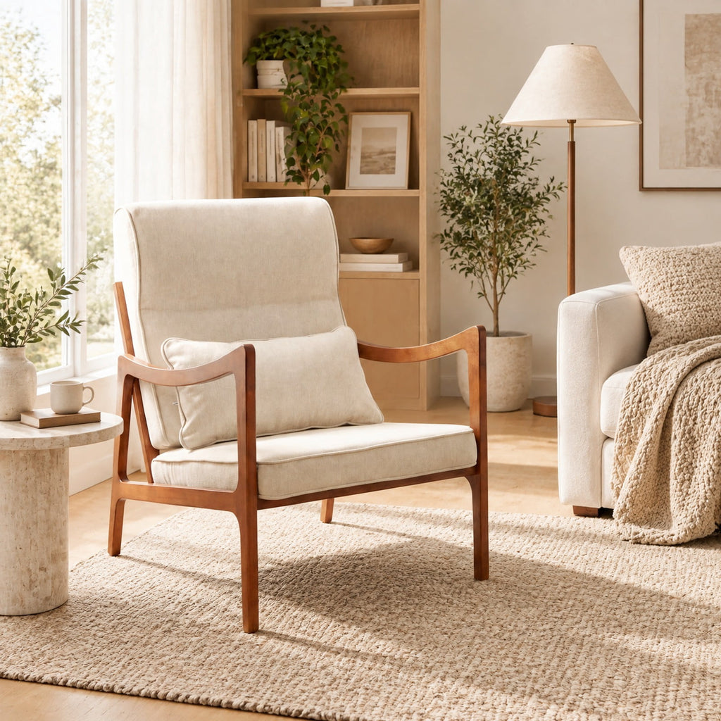 Airfind Modern Accent Chair with Solid Rubber Wood Faux Leather Upholstered Armchair, 400 lbs Capacity, 34.5 x 25.5 x 35 Footprint, White