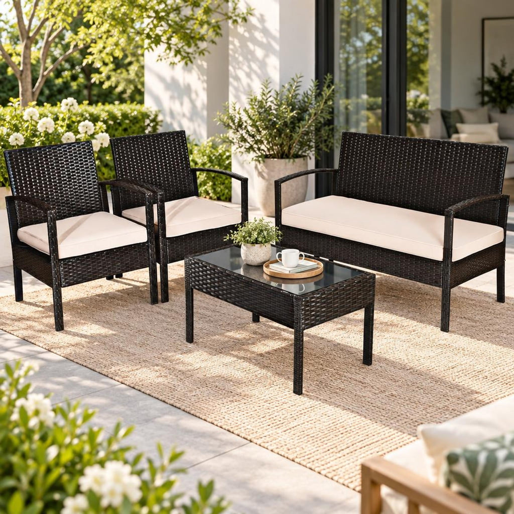 Airfind 4 Pieces Patio Rattan Conversation Set with Loveseat Sofas and Coffee Table, 710 lbs Capacity, PE Rattan Frame, Coffee