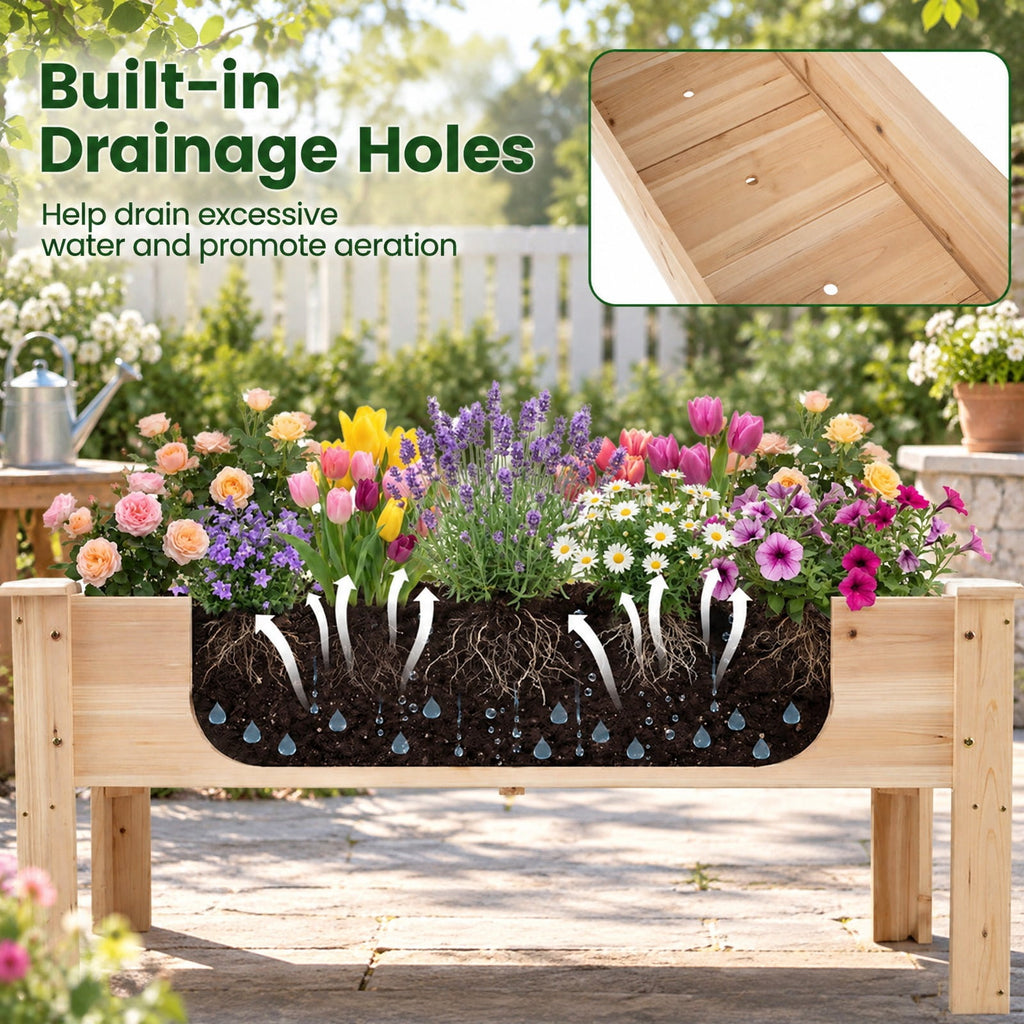 Airfind Wooden Raised Garden Bed with Legs 175 LBS Heavy-Duty Elevated Planter Box with Drainage Holes, 175 lbs Capacity, Fir Wood Frame, Natural