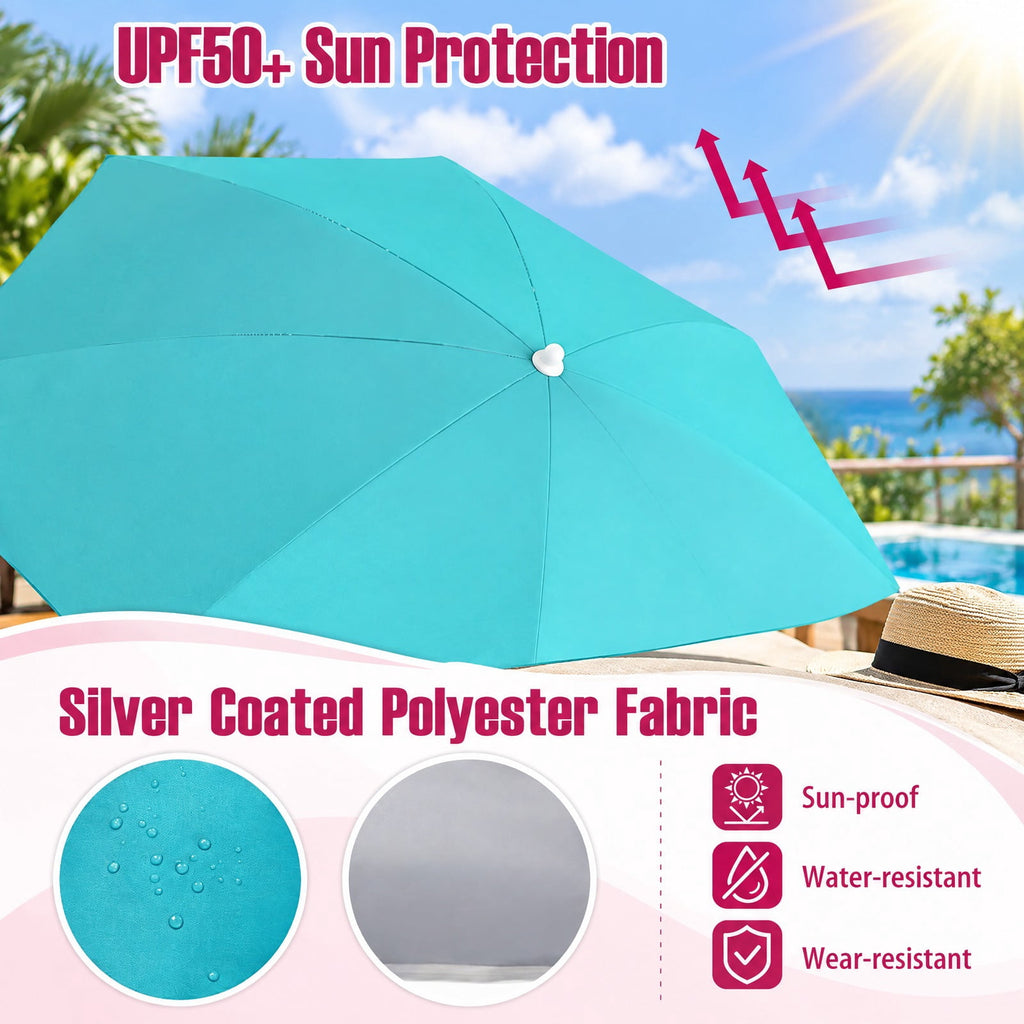 Airfind 6.5 FT Beach Umbrella UPF 50+ with Sand Anchor for Garden Pool, Polyester Fabric Metal Aluminum Alloy PP Frame, Turquoise Stripe