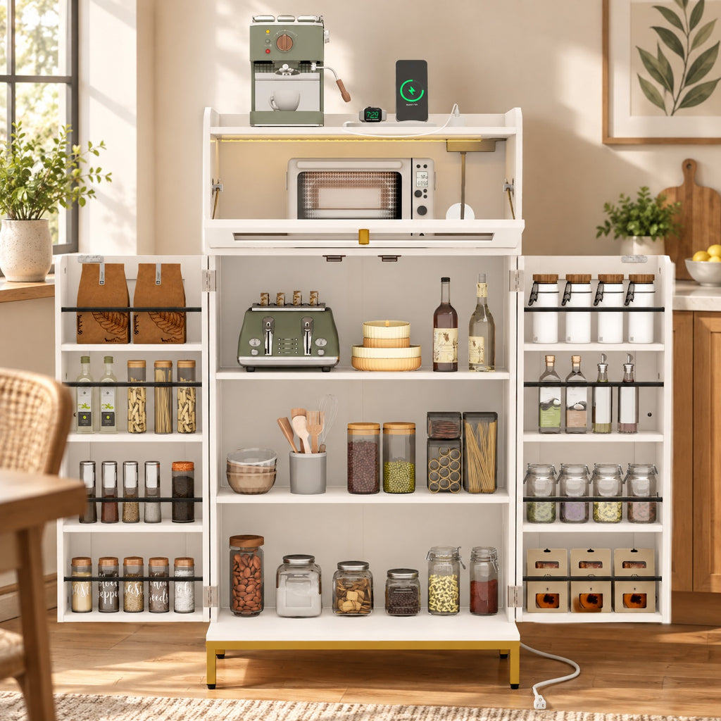 Airfind Kitchen Pantry Cabinet Freestanding Food Storage Cupboard, 70 lbs Capacity, MDF Metal Acrylic Frame, 23.5in x 12in x 43.5in Footprint, White