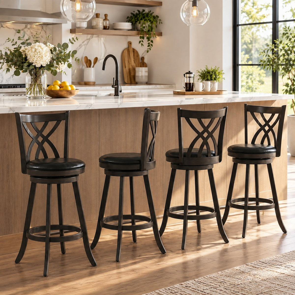 Airfind Set of 4 29 Inch Counter Height Bar Stools with Rubber Wood Frame, 330 lbs Capacity, Rubber Wood PU Sponge Metal Frame, Gray