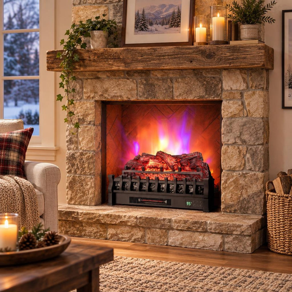 Airfind 26 Inches Infrared Quartz Electric Fireplace with Realistic Pinewood Ember Bed, Metal ABS Resin Frame for Everyday Use, Black