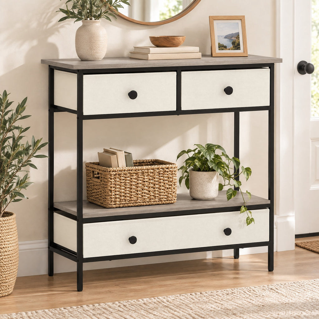 Airfind Farmhouse Console Table with Open Storage Shelf for Hallway, 66 lbs Capacity, Engineered Wood Metal Frame, 32 x 12 x 34 Footprint, Gray