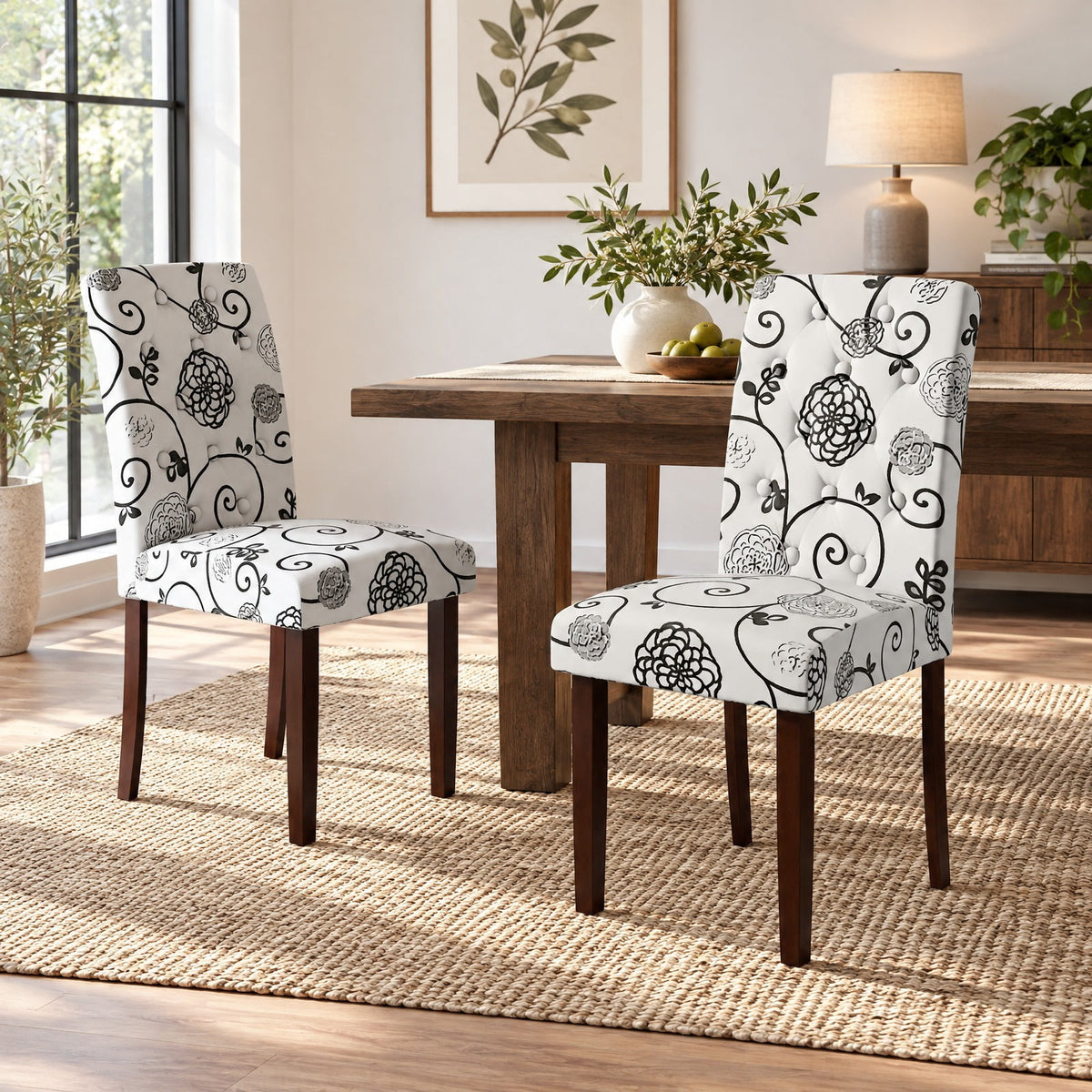 Airfind Button Tufted Fabric Upholstered Wooden Dining Chair Set of 2 with High Curved Back, Chair 330 lbs Capacity, 18in x 24in x 37in Footprint