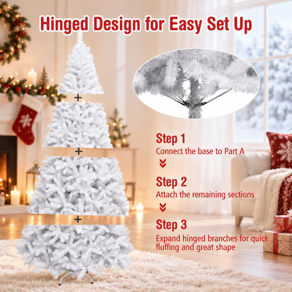 Airfind 6 / 7.5 / 9 Hinged Artificial Christmas Tree with Metal Stand-9 ft, PVC iron Frame, φ 3.8 ft x 6 ft Footprint, White