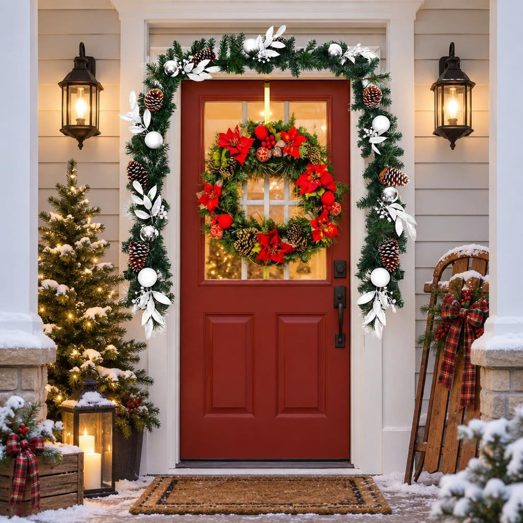 Airfind 9 Feet Pre-Lit Artificial Christmas Garland with LED Lights, New PVC pine needle Frame, Green
