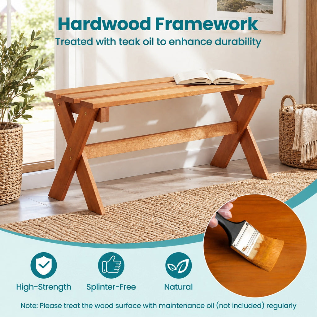 Airfind 36 Outdoor Solid Wood Bench Set of 2 Backless Patio Dining Bench with Teak Oil Finish, 660 lbs Capacity, Hardwood Frame, Wood