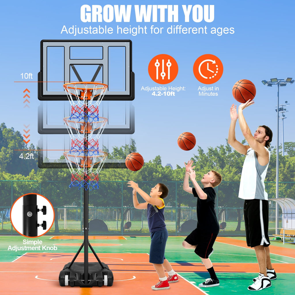 Airfind Portable Basketball Hoop 44in Backboard 5.7-10ft Adjustable with Wheels