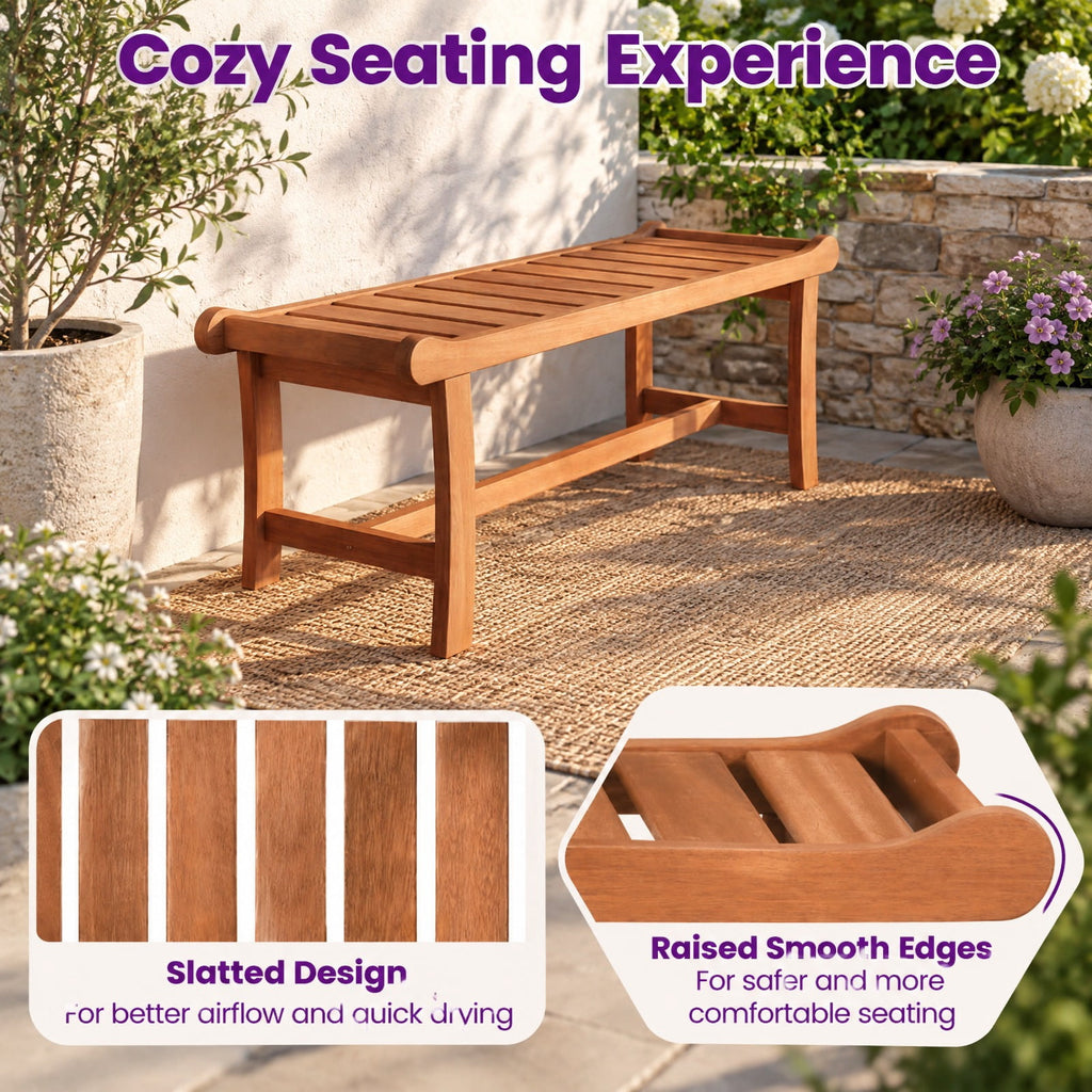Airfind 2-Person Outdoor Wood Bench with Slatted Seat and Raised Edges-1 Piece, 530 lbs Capacity, Mixed Hardwood Frame, 41.5 x 16 x 18 Footprint