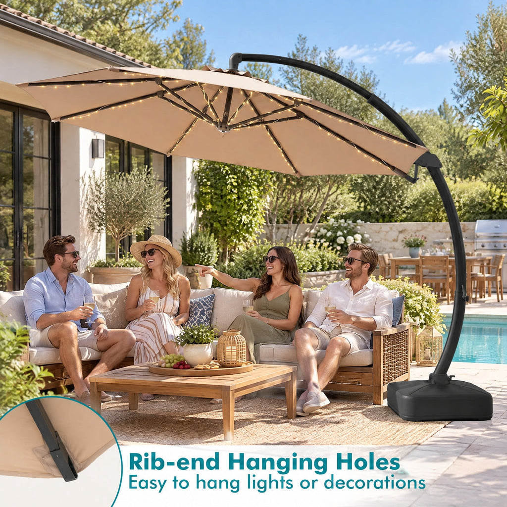 Airfind 11 FT Cantilever Patio Umbrella with Base with 360° Rotation and Tilt Adjustment, Polyester Fabric Aluminum Metal Frame, Brown