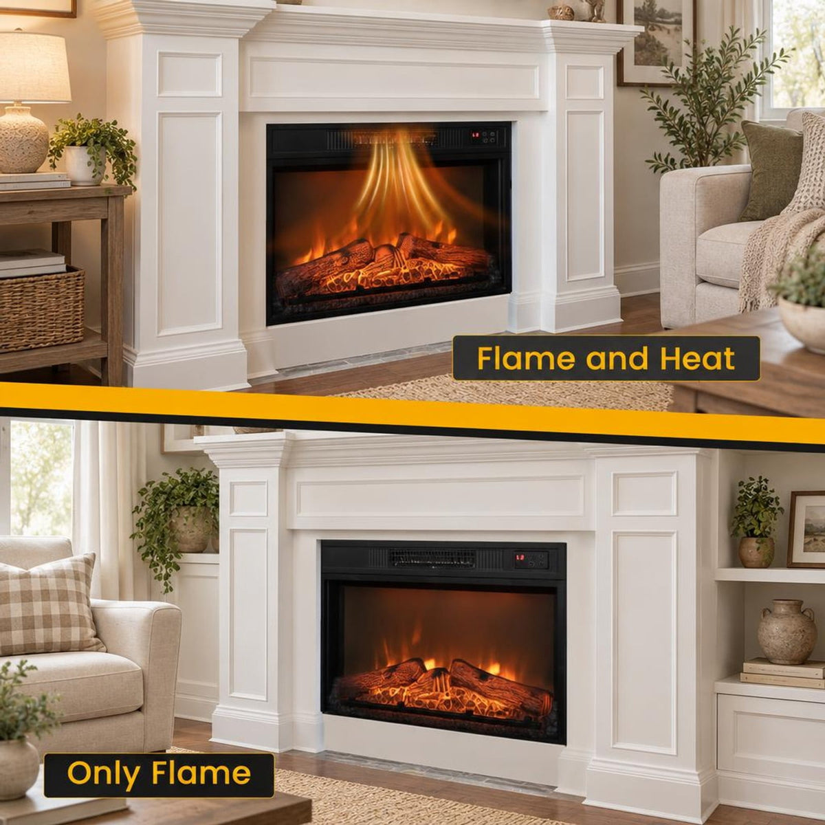 Airfind 18/23 Inch Electric Fireplace Inserted with Adjustable LED Flame-23 inches, Iron glass Frame