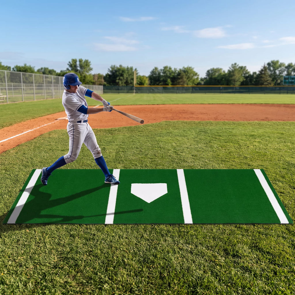 Airfind Softball Pitching Mat 10 x 3 Feet Softball Training Aid with Turf Surface and Pitching Plate and Carry Strap, Green