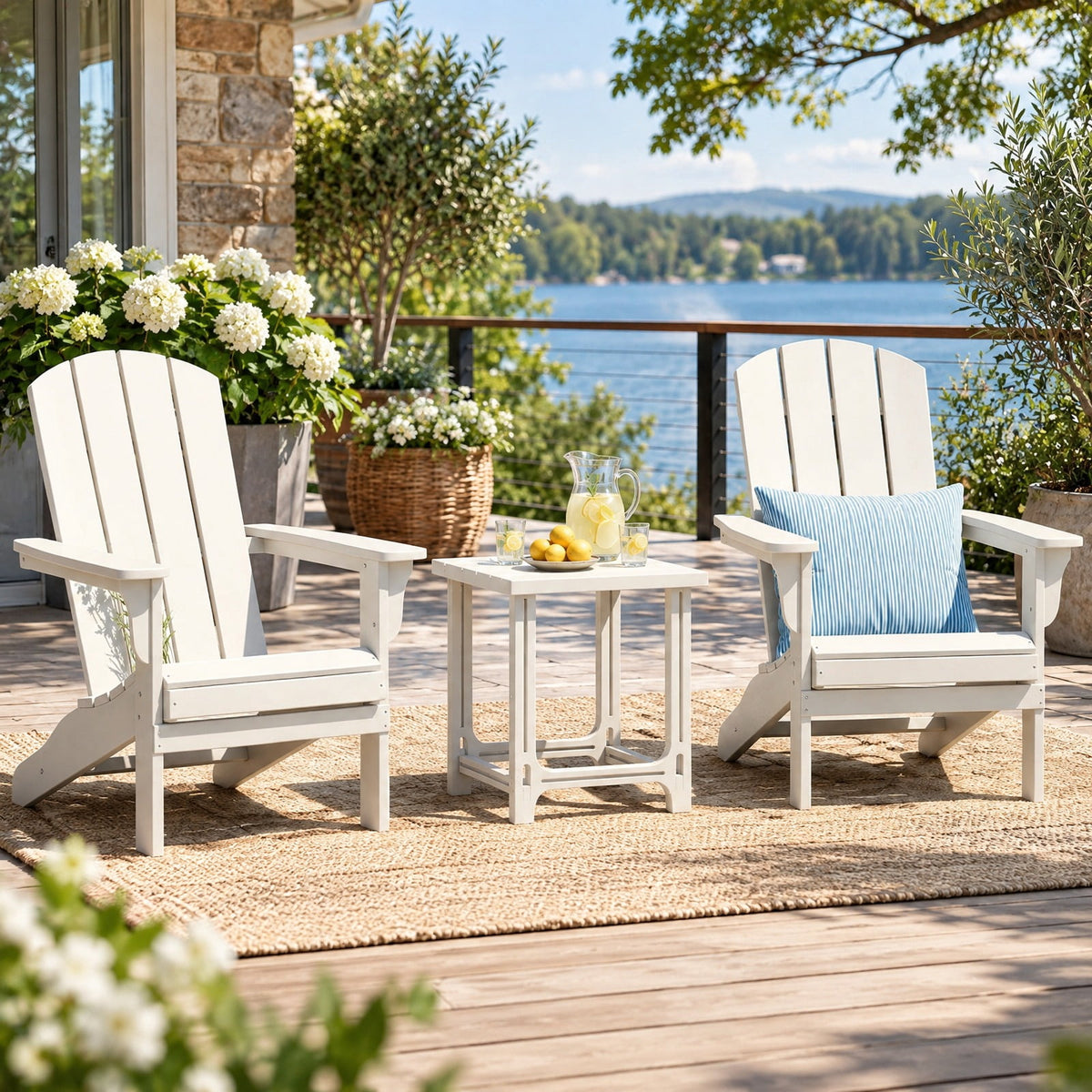 Airfind 18 Inch Outdoor Adirondack Side Table with Slatted Surface, 315 lbs Capacity, HDPE Frame, 18.5 x 18.5 x 18.5 Footprint, White