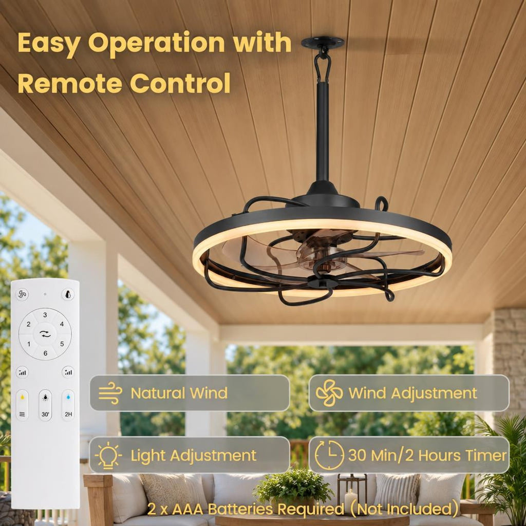 Airfind 20 Inch Ceiling Fan with Dimmable LED Light 6 Speeds and Timer, ABS Frame, 20 Inch x 15 Inch Footprint, Memory Function for Added Convenience, Black