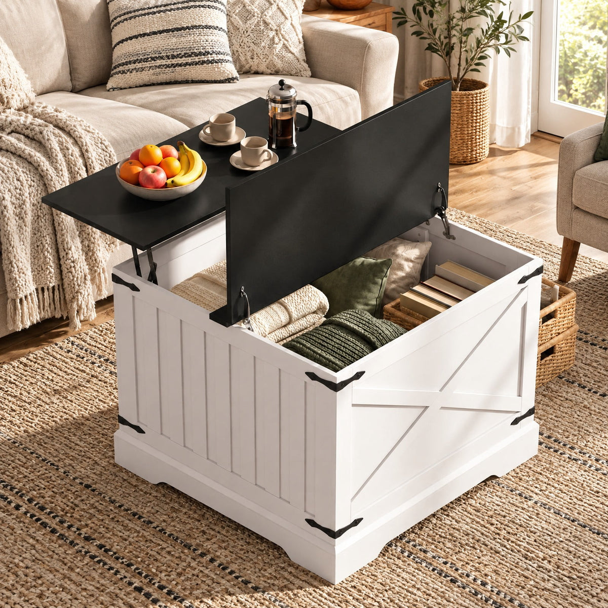 Airfind Farmhouse Lift Top Coffee Table with Hidden Storage Compartment, 132 lbs Tabletop Capacity, Engineered Wood MDF Metal Frame, Black