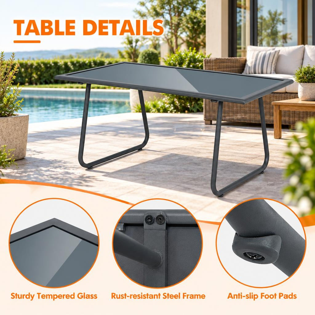 Airfind 4 Pieces of Metal Patio Furniture Chat Set with Tempered Glass Coffee Table, 660 lbs Capacity, Steel fabric Frame, 38 x 19 x 17 Footprint