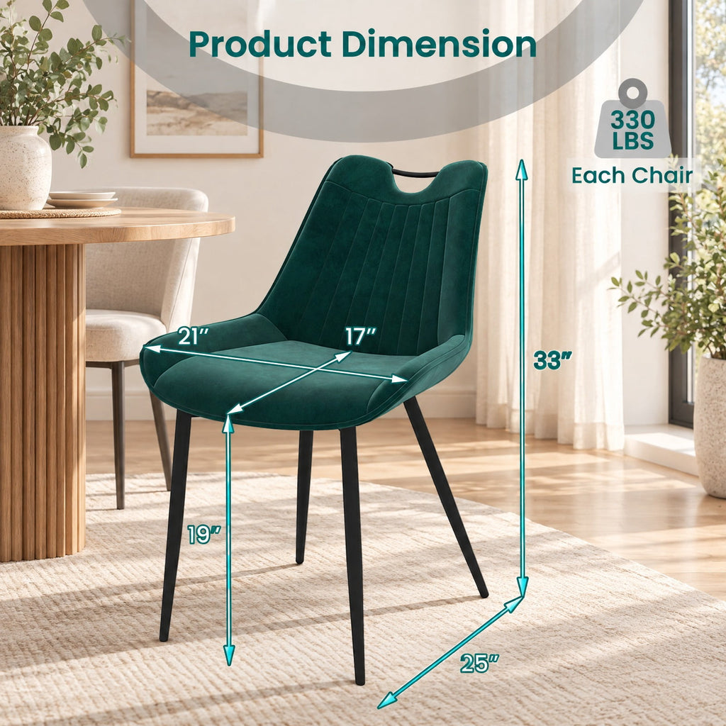 Airfind Dining Chair Set, of 4 Velvet Upholstered Kitchen Chairs with Metal Legs, 330 lbs Capacity, PU Leather Sponge Metal Frame, Green