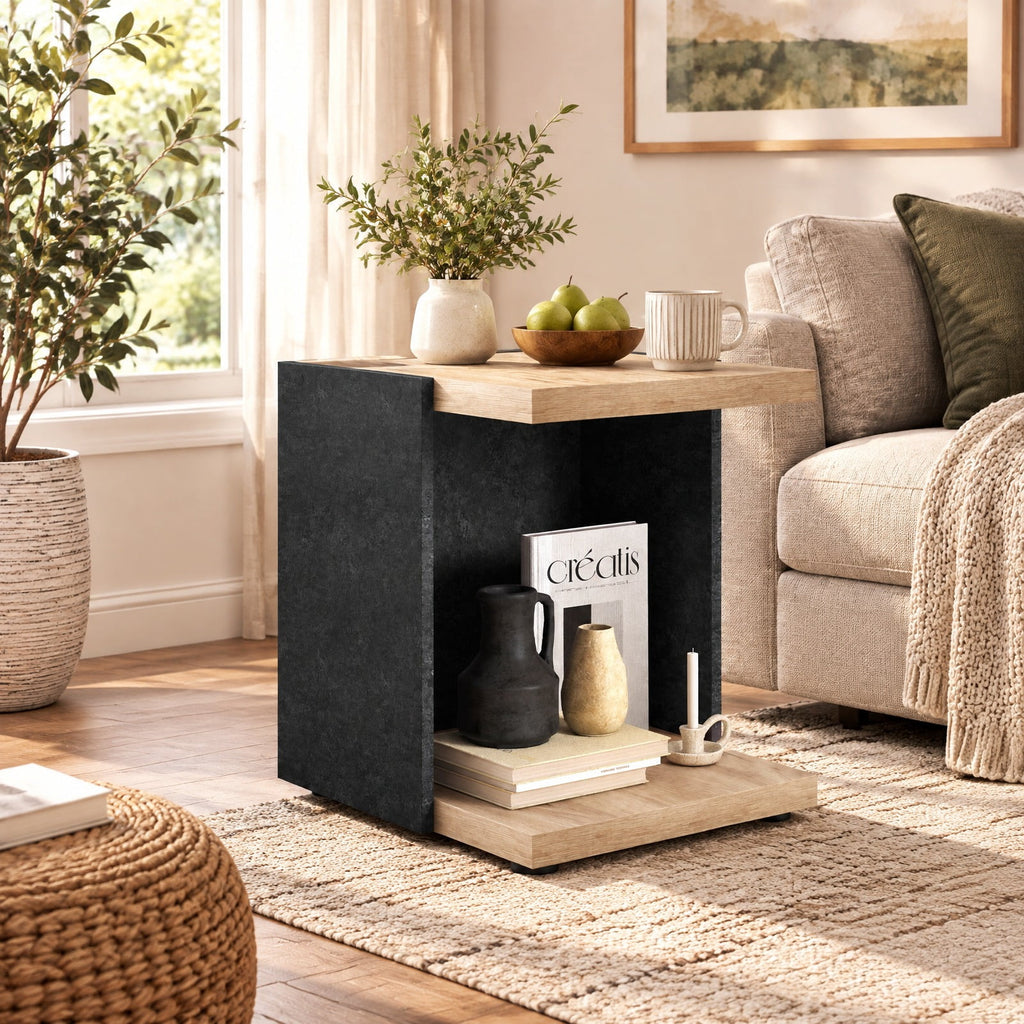 Airfind Side Table, End Table 2-Tier Sofa, with Open Storage Shelf, 55 lbs Capacity, Engineered Wood MDF Frame with Functional Design, Oak